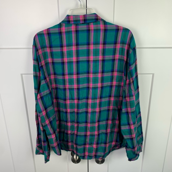 Victorias Secret XL 3 Piece Pajama Set Shorts Button Front Green Pink Plaid - Picture 11 of 11